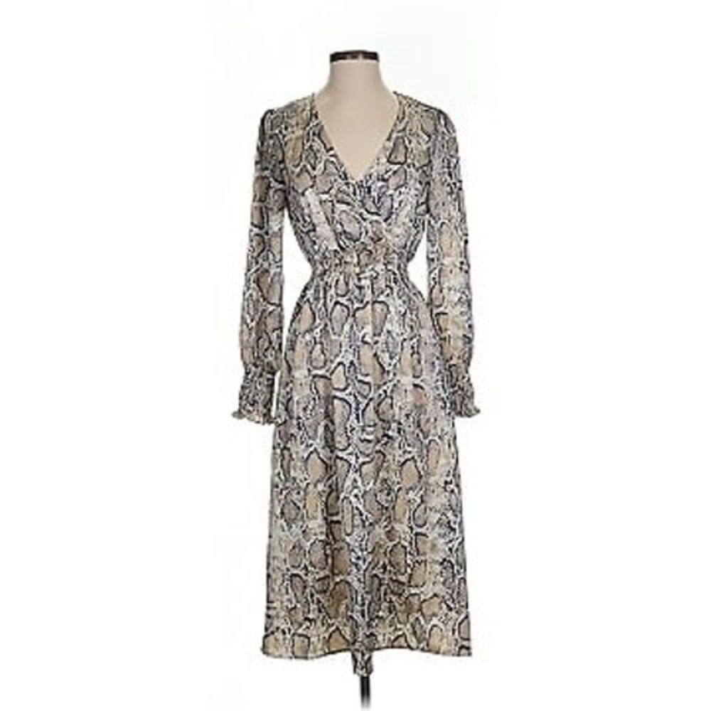 Idem Ditto Snake Print V Neck Long Sleeve Maxi Dress Women's Size S